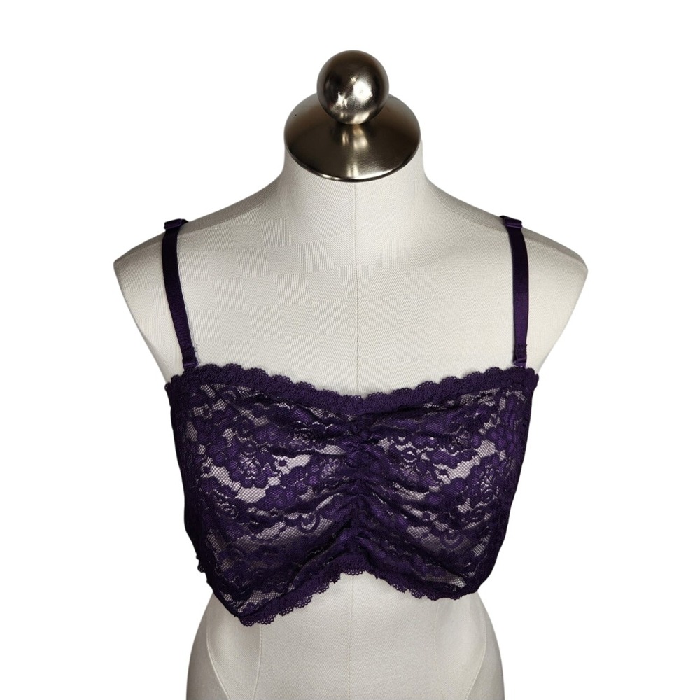 Torrid Bandeau Bralette Women Size 2 2X Purple Lace Ruched Adjustable Straps